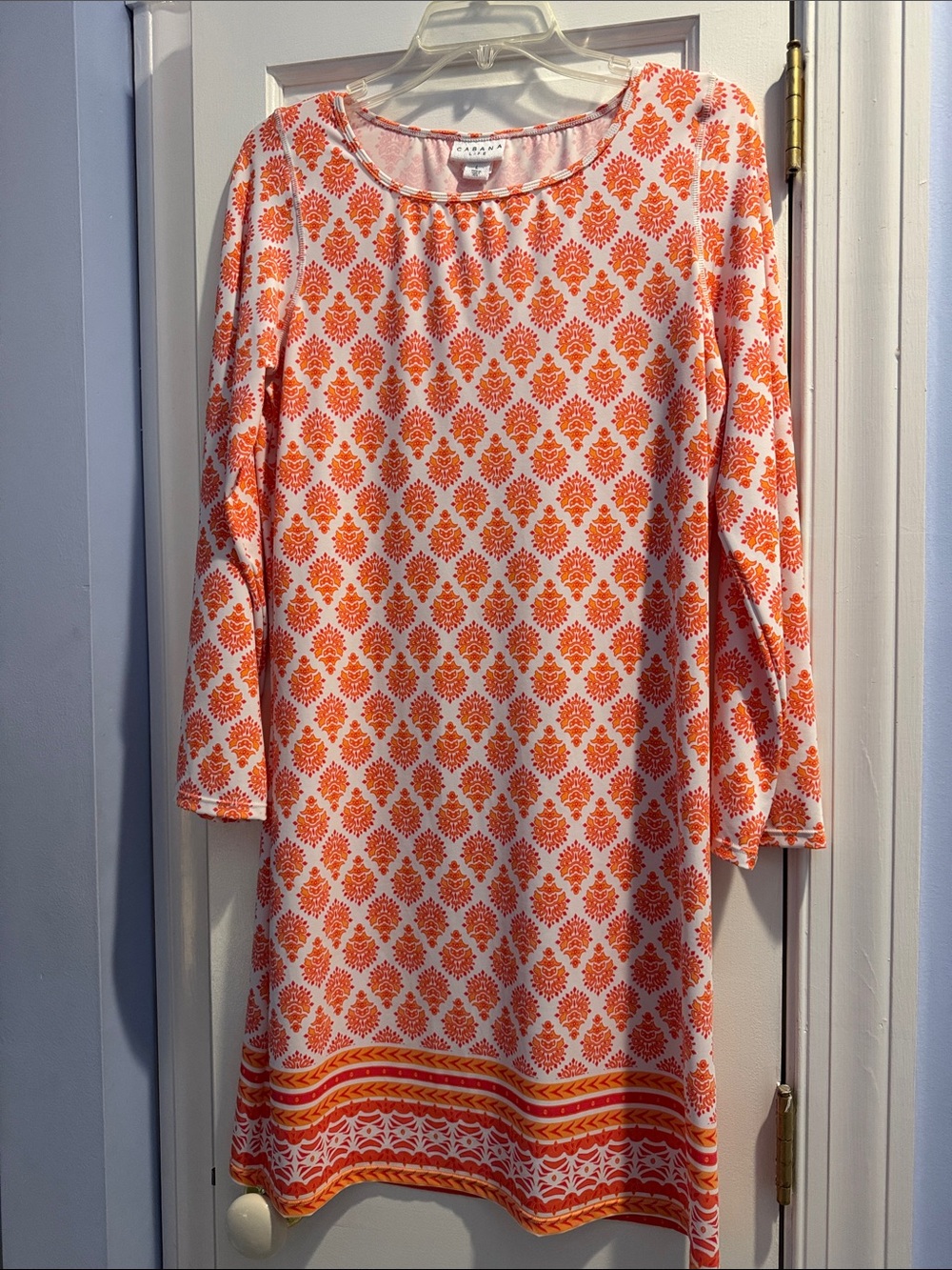 New Cabana Life Orange and White Printed Dress size Large